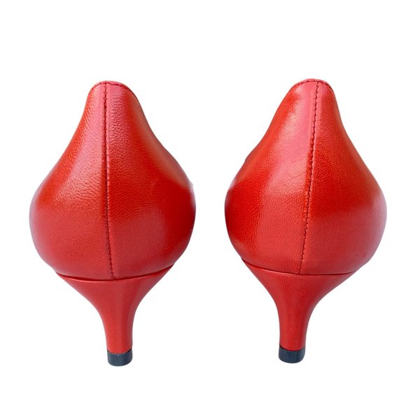 GUCCI Orange Red Oxidation Leather Gloria Kitten Heel Pumps Size 38.5 US 8.5 - Picture 9 of 15